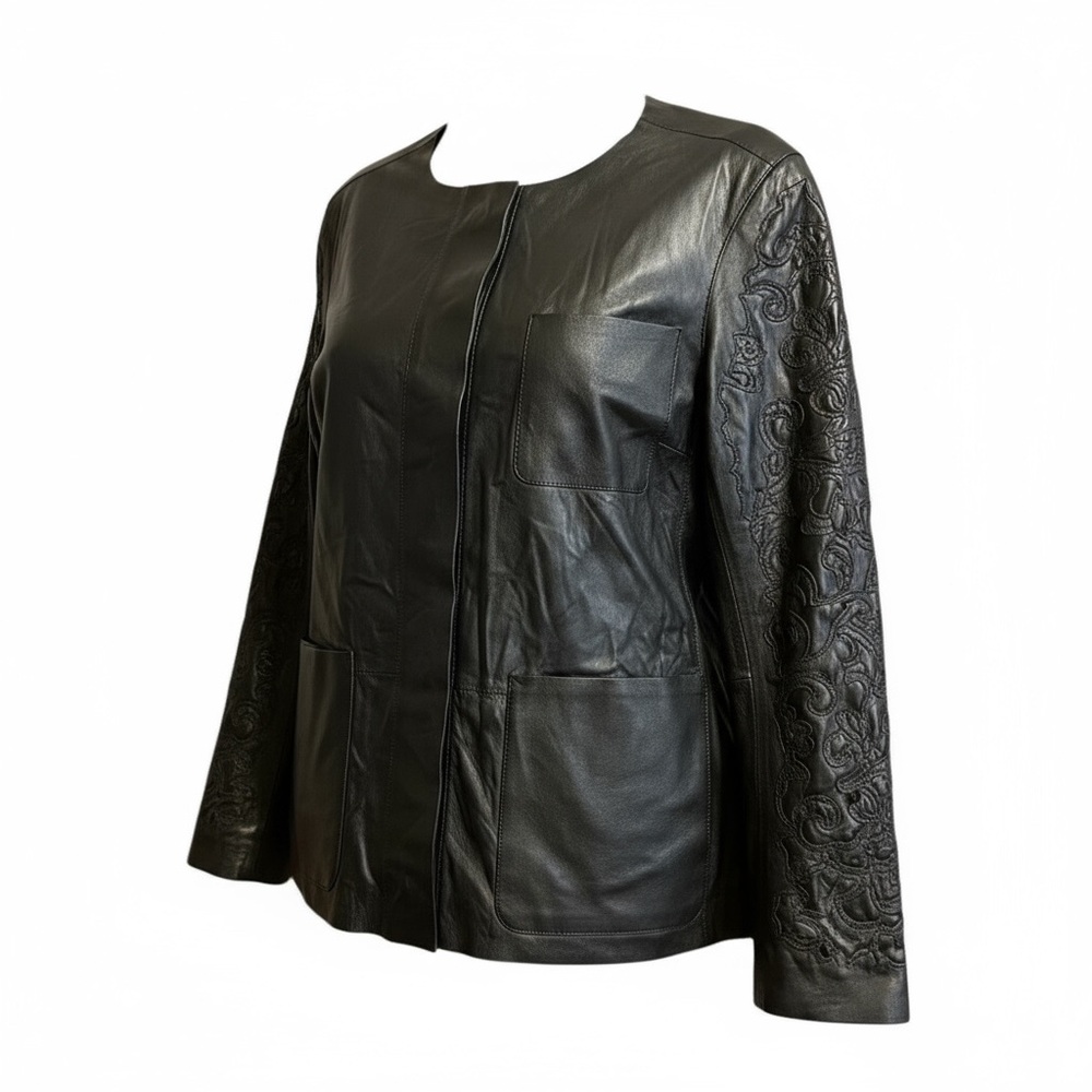 Lafayette 148 Leather Cutwork Jacket Size Small